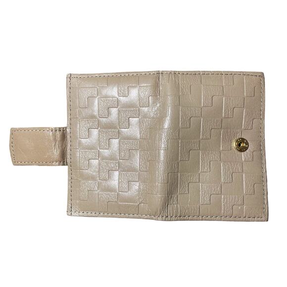 Vintage Cowhide Leather Snap Closure Key Holder Wallet Beige Geometric Embossed - Picture 5 of 10